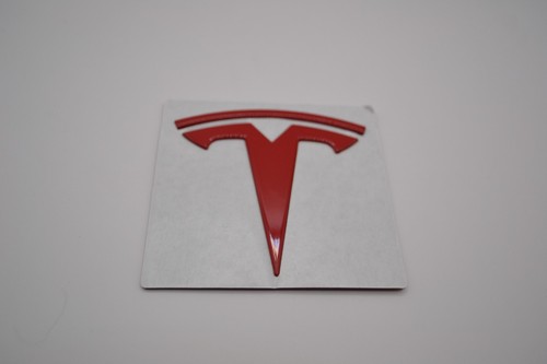 Red metal satin tesla badge - metal,