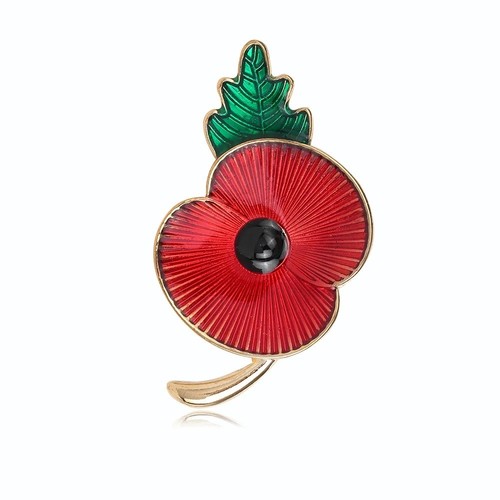 Red flower brooch - flower, gold