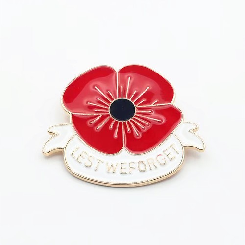 Red enamel poppies pin badge - red,